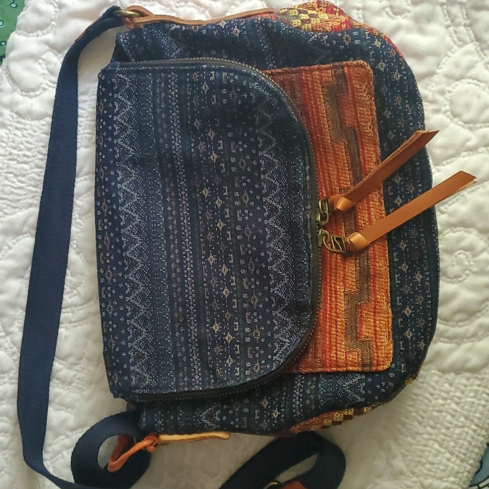TSD Brand Tribal Secret Boho Hippie Cotton/Leather Crossbody Bag
